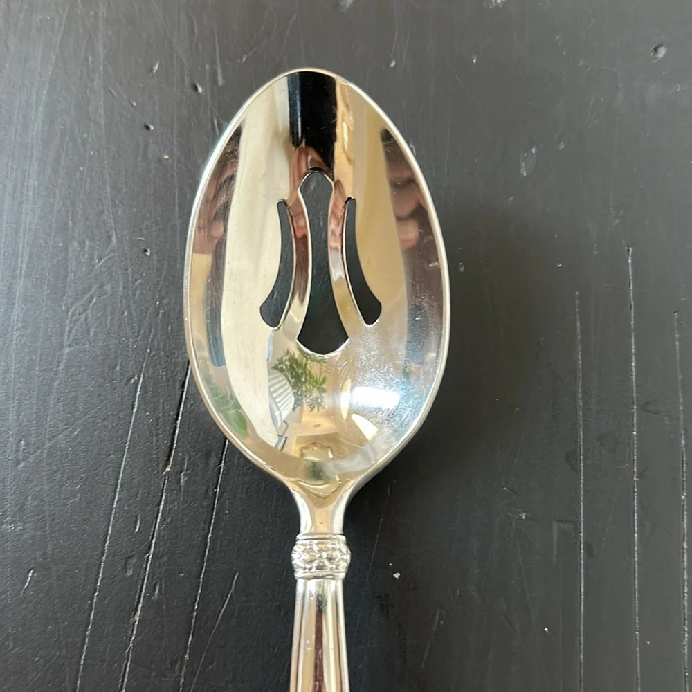 Waterford Padova Silver Stainless Steel Pierced Serving Spoon Utensil